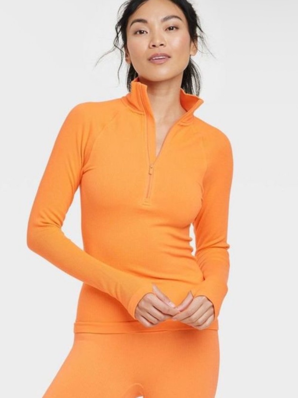 All in Motion Rib Long Sleeve 1/2 Zip Top Neon Tangerine